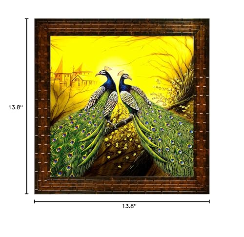 Indianara Pair Of Peacocks Paintings (2257) Without Glass 13.8 X 13.8 Inch